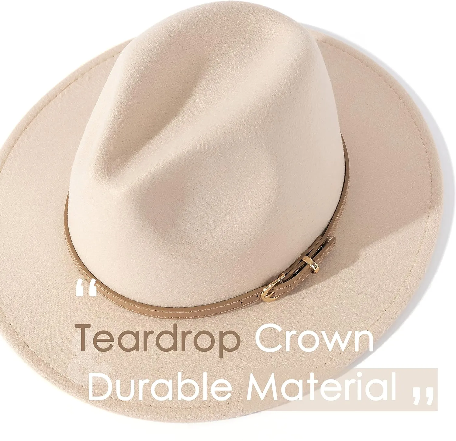 Lisianthus Women Classic Felt Fedora Wide Brim Hat with Belt Buckle