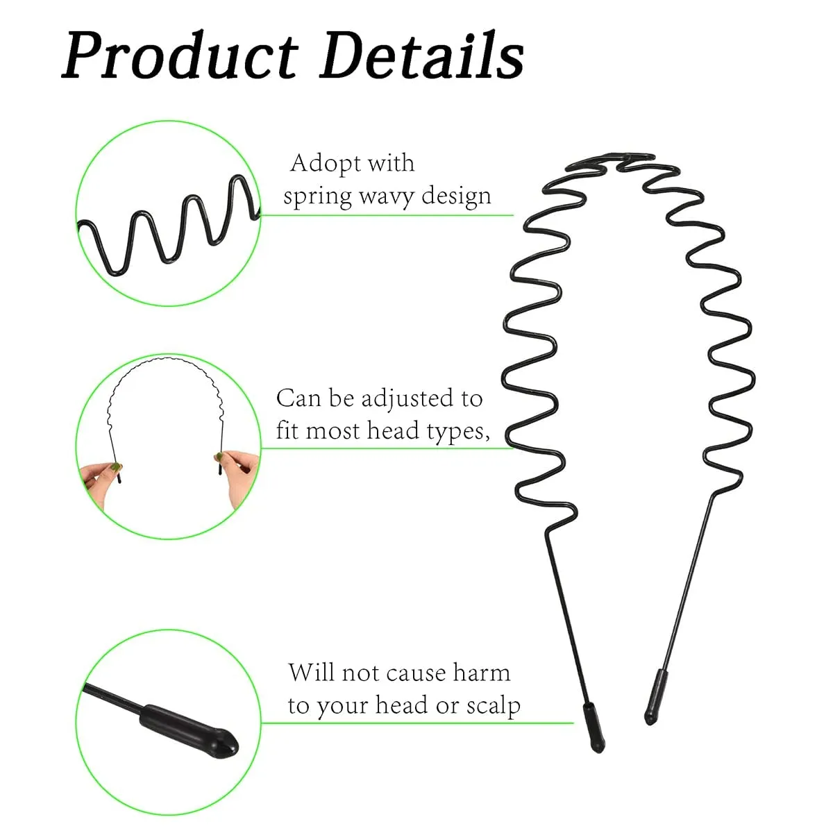 Metal Headbands Men Hair Bands, Unisex Black Wavy, Spring And Summer Outdoor Sports Headbands, Fashion Simple Elastic Non Slip Hair Accessories (3 pcs)