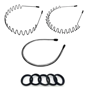 Metal Headbands Men Hair Bands, Unisex Black Wavy, Spring And Summer Outdoor Sports Headbands, Fashion Simple Elastic Non Slip Hair Accessories (3 pcs)