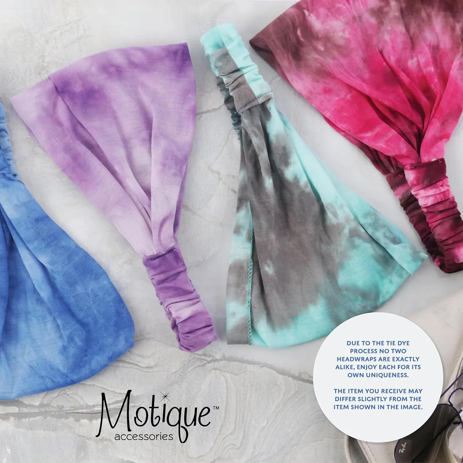 Motique Accessories Yellow Stretchy Headwrap Tye Dye Boho Wide Headband Yoga