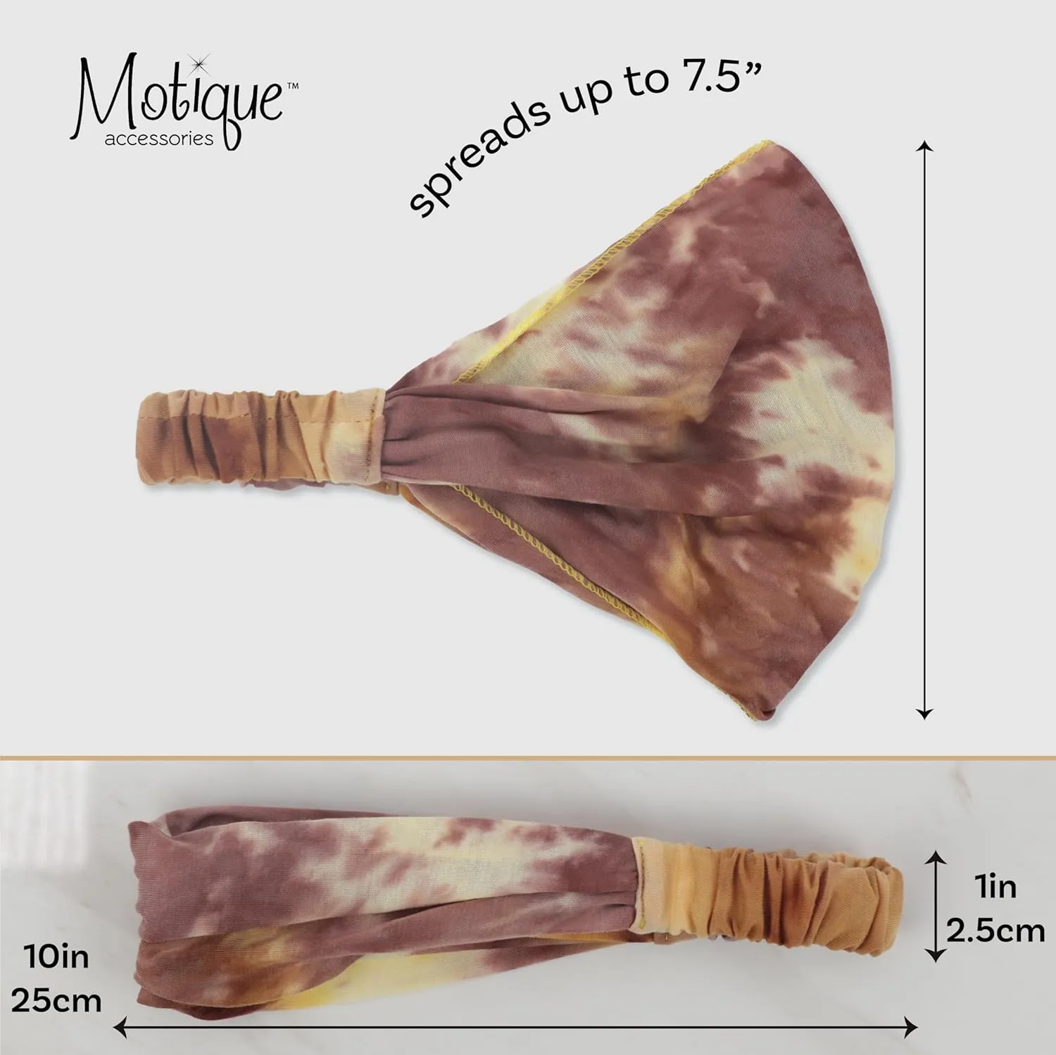 Motique Accessories Yellow Stretchy Headwrap Tye Dye Boho Wide Headband Yoga