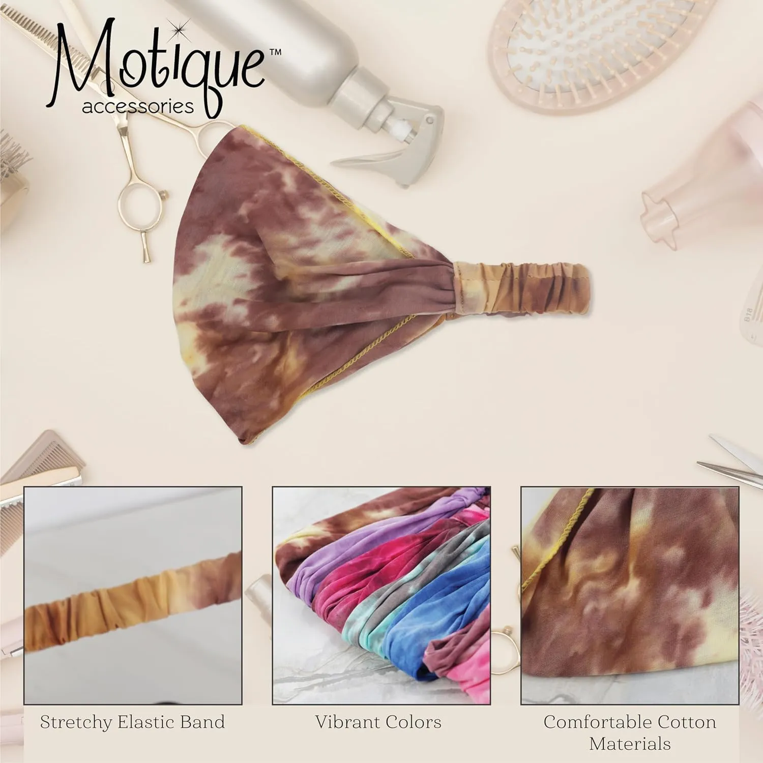Motique Accessories Yellow Stretchy Headwrap Tye Dye Boho Wide Headband Yoga