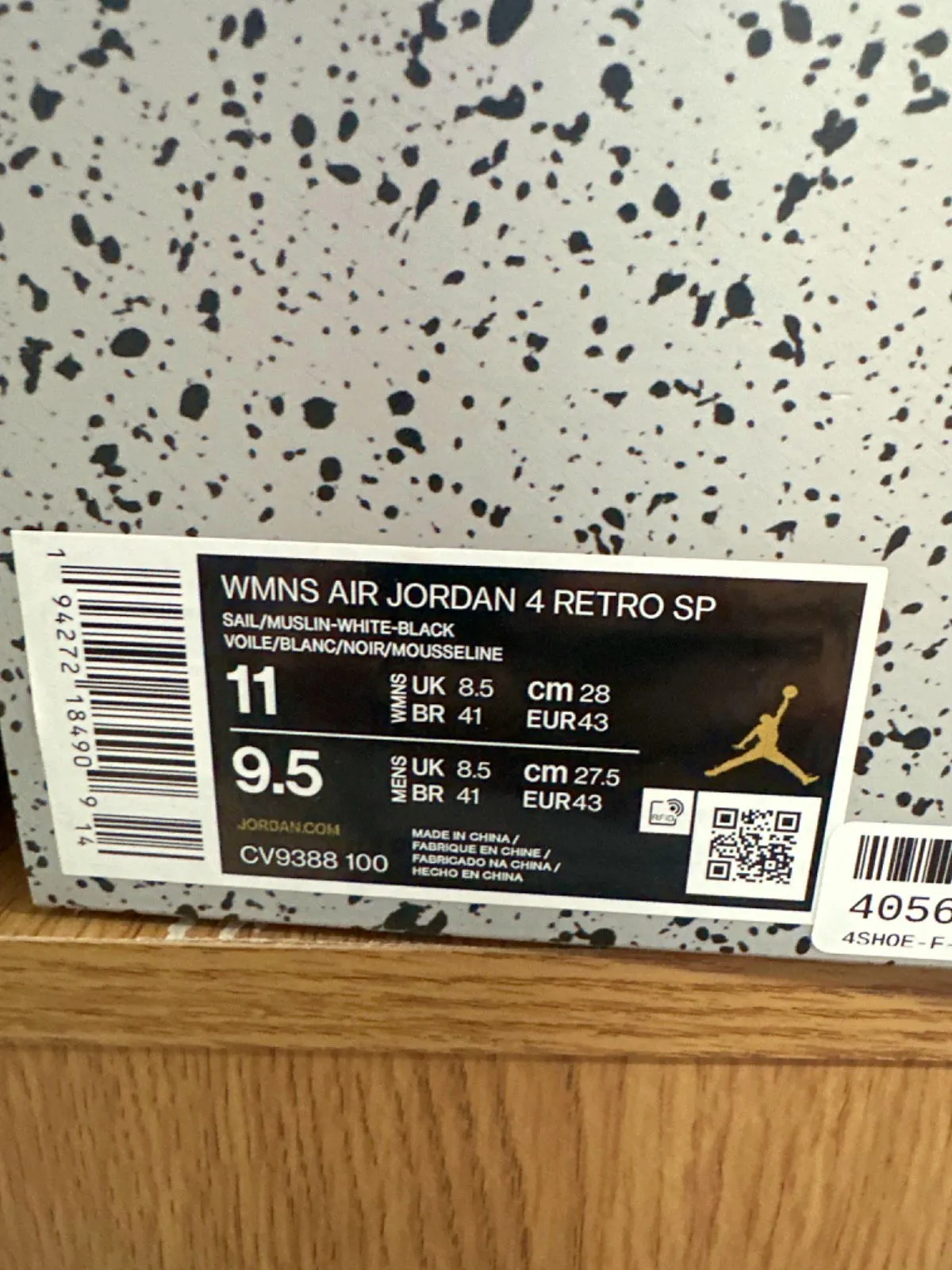 Nike CV9388 Sail Air Jordan 4 Retro SP Trainers UK 8.5 👟