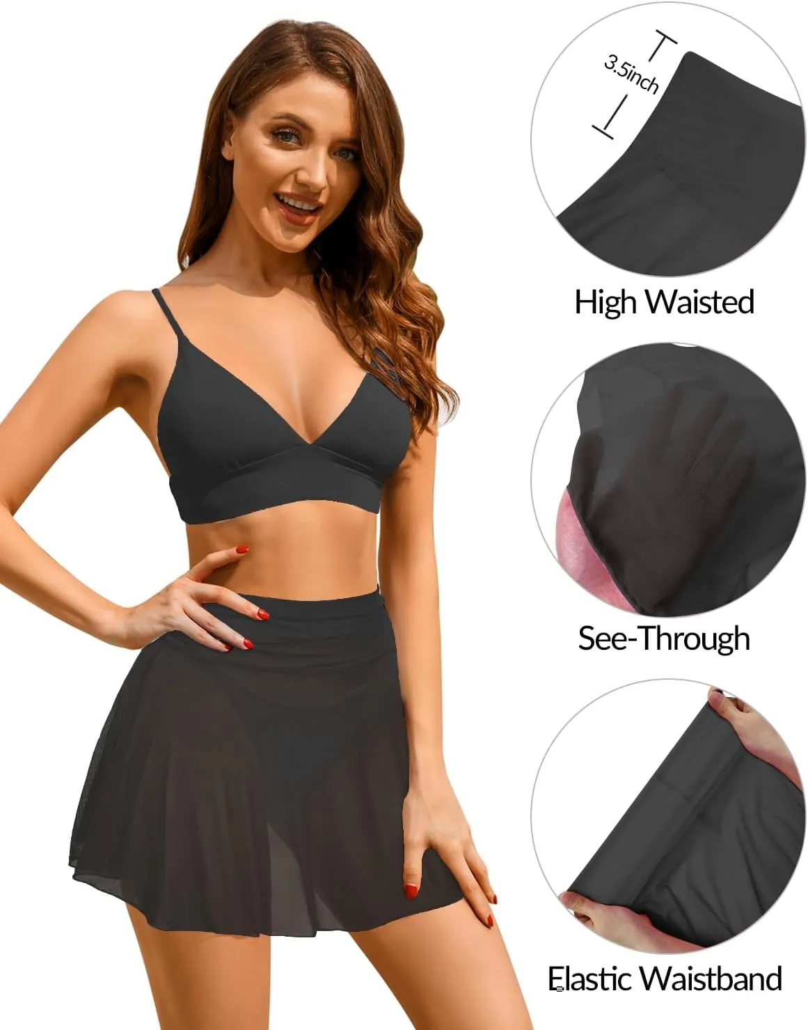 Pinup Fashion Sheer Mesh Skirt Women - Swim Mini High Waisted See Through Bikini Cover Up Skirts