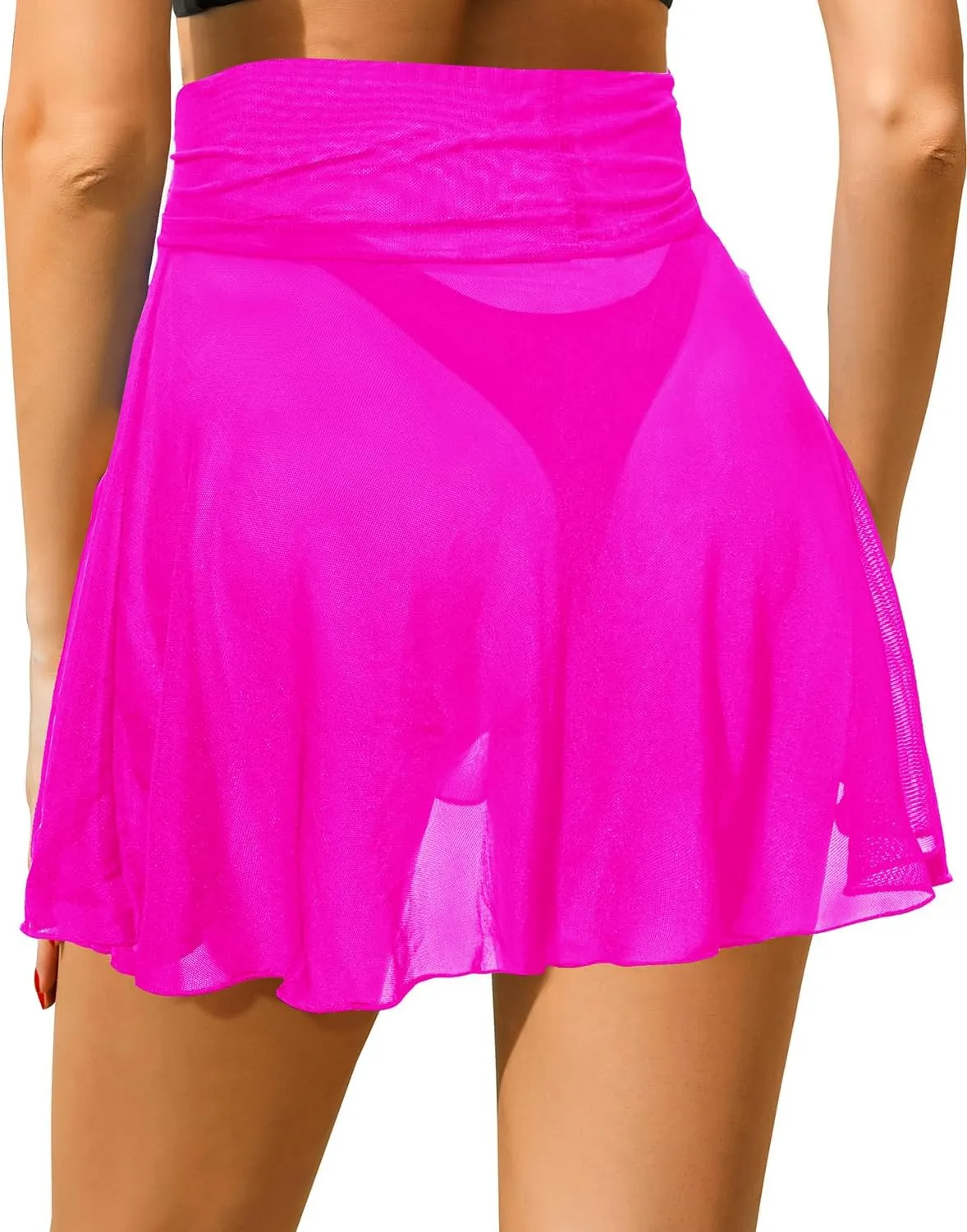 Pinup Fashion Sheer Mesh Skirt Women - Swim Mini High Waisted See Through Bikini Cover Up Skirts