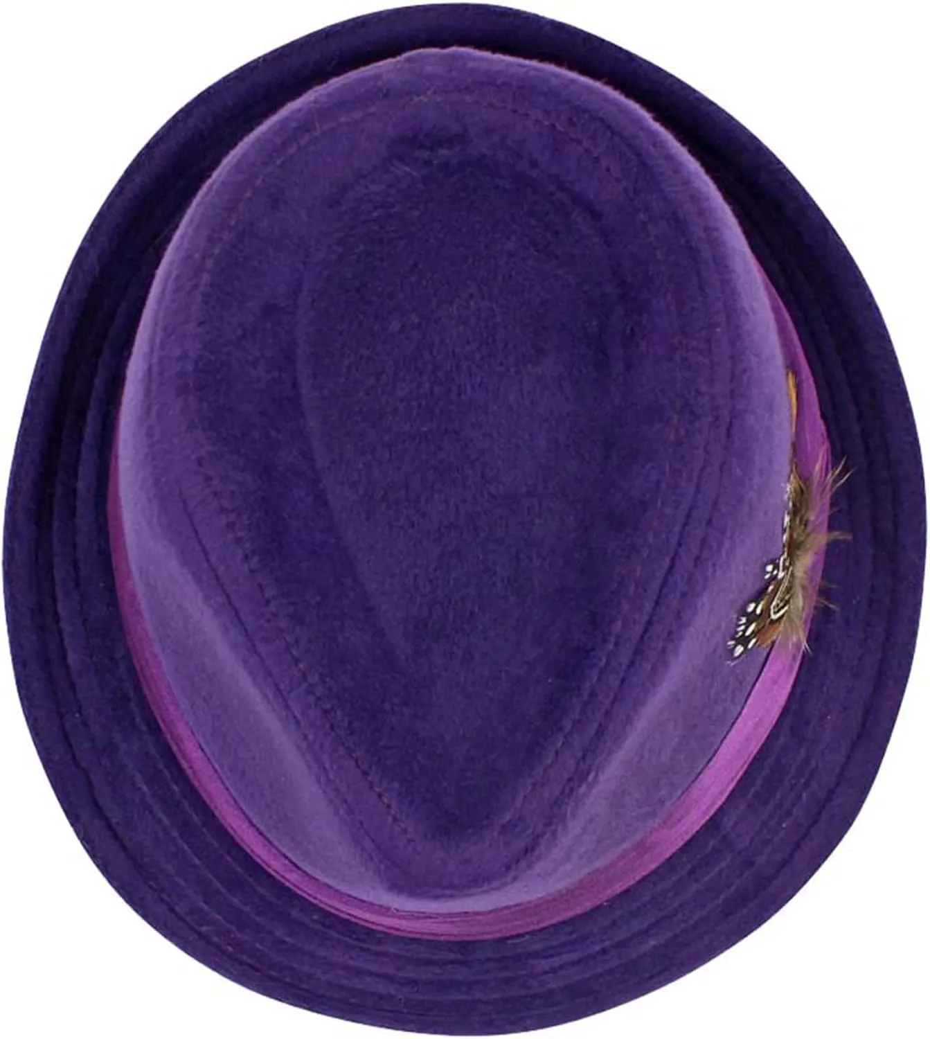 Purple Wool Felt Fedora Hat with Feather Trim
