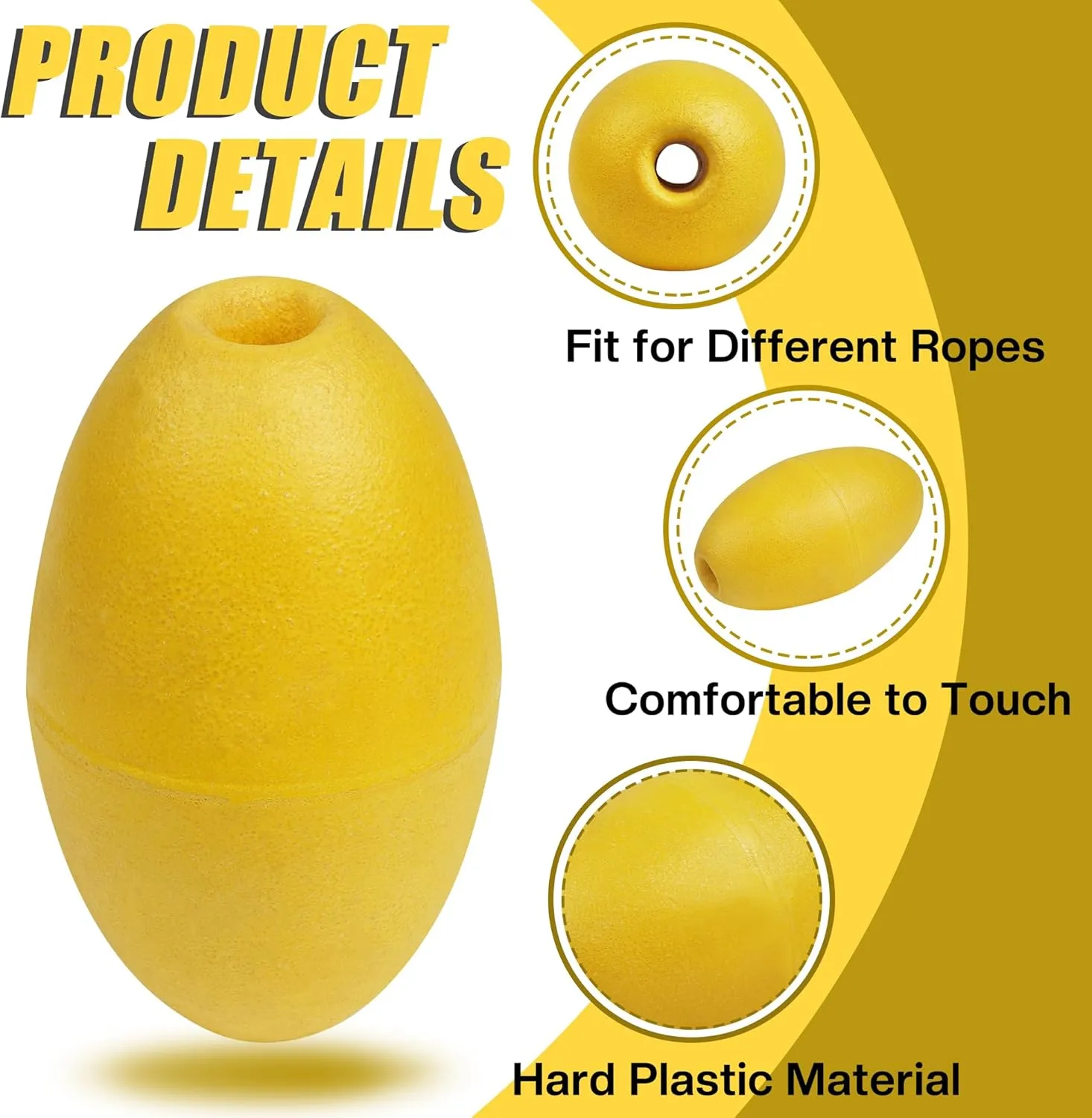 Rope Floats Marine Buoy Float,4pcs/8pcs Deep Water Oval Water Float Fishing Marker Buoys for Water Ski Ropes Anchor Lines Boats Swimming Kayak Crabbing Trail Dock Pool Yellow