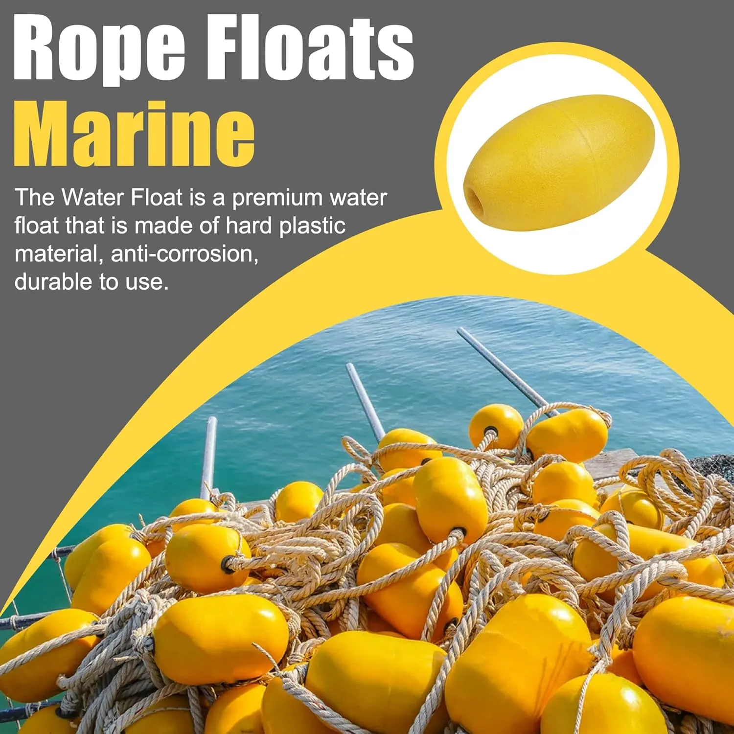 Rope Floats Marine Buoy Float,4pcs/8pcs Deep Water Oval Water Float Fishing Marker Buoys for Water Ski Ropes Anchor Lines Boats Swimming Kayak Crabbing Trail Dock Pool Yellow