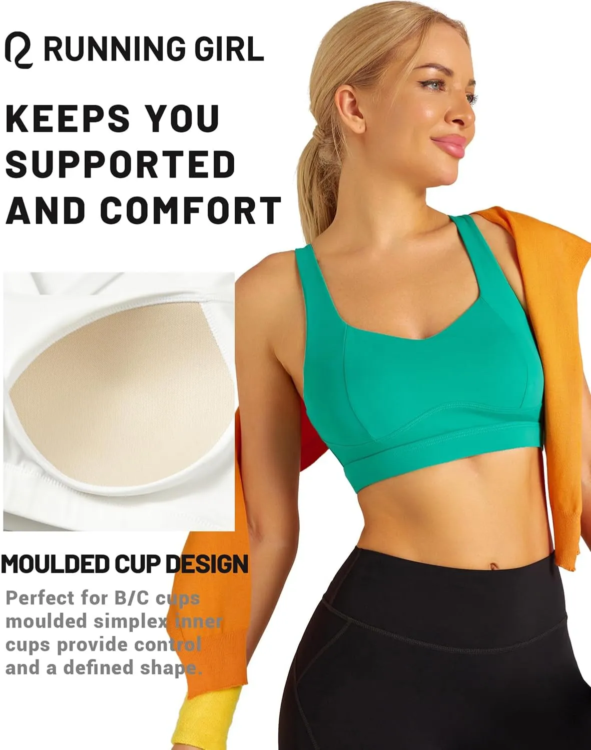 RUNNING GIRL Sports Bras for Women High Support,Molded Cup High Impact Sports Bra Criss Cross Strappy Workout Yoga Bra