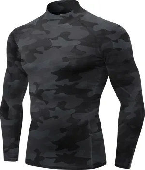 SPVISE 1 or 2 Pack Men's Compression Shirts Long Sleeve Athletic Workout T-Shirts Cool Dry Undershirts Turtle Neck Gym Tops