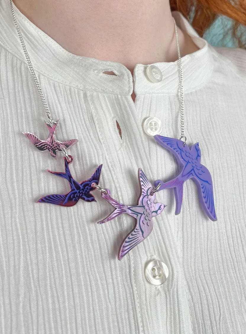 Swoop of Swallows Necklace - Purple