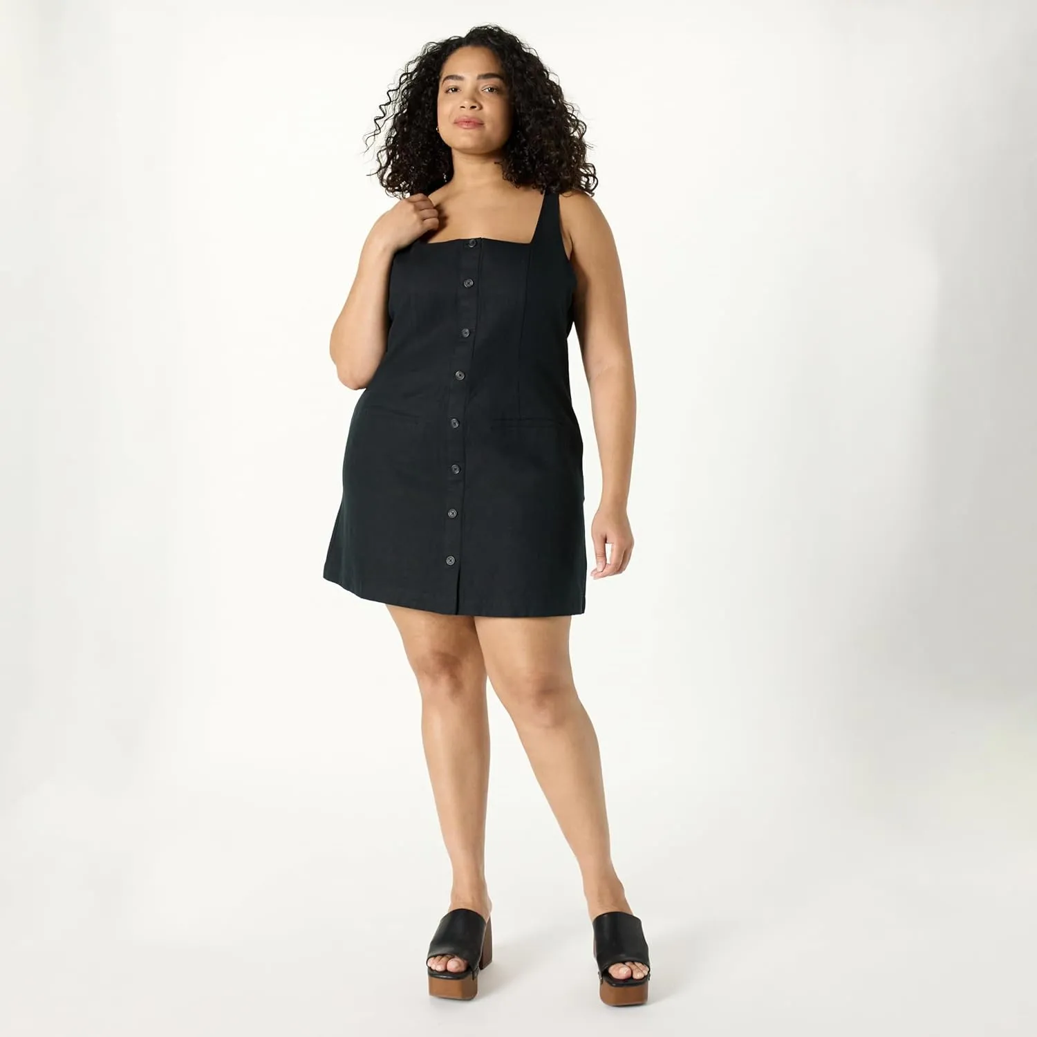 The Drop Women's Plus Size Amira Button Down Linen Mini Dress