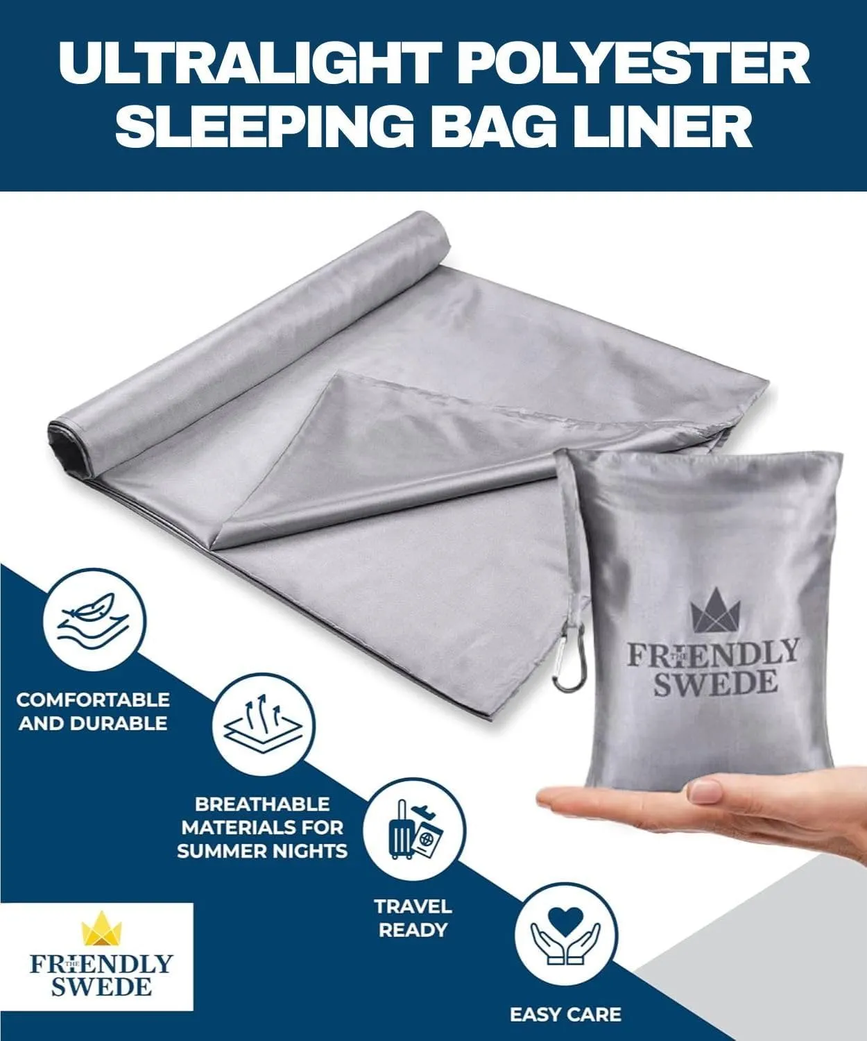 The Friendly Swede Sleeping Bag Liner  Ultralight Polyester or Cold Weather Microfiber Adult Sleep Sack; Thin Travel Sheets for Hotel; Camping Sheets; Travel Sleeping Bag with Pocket-Size Stuff Sack