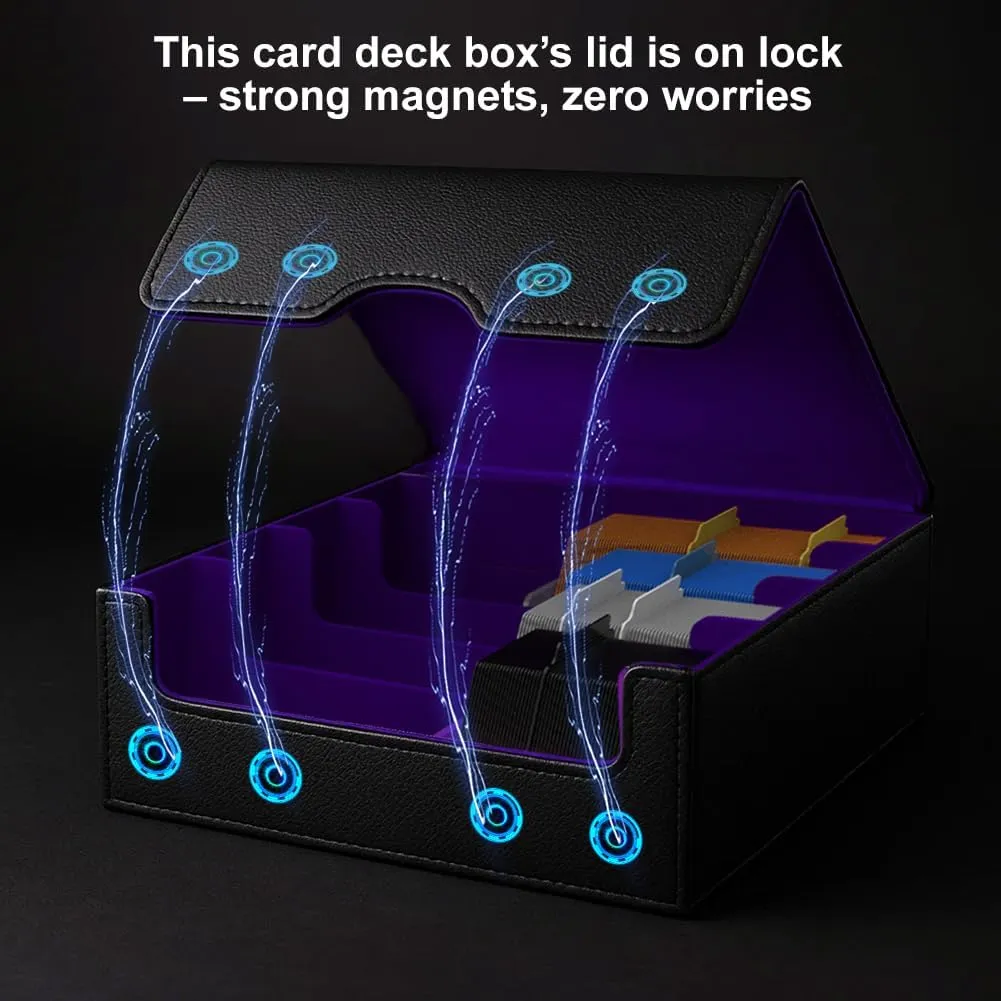Trading Card Storage Box (3000  Cards Capacity)  Magnetic MTG Deck Box, Waterproof PU Leather, Thickened Material  Includes 24 Dividers, 4 Card Stands, 6 Cleaning Cloths  Card Box for TCG & YuGiOh