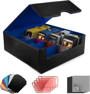 Trading Card Storage Box (3000  Cards Capacity)  Magnetic MTG Deck Box, Waterproof PU Leather, Thickened Material  Includes 24 Dividers, 4 Card Stands, 6 Cleaning Cloths  Card Box for TCG & YuGiOh