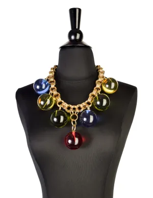 Vintage Oversized Multicolor Rainbow Lucite Ball Gold Chain Statement Necklace