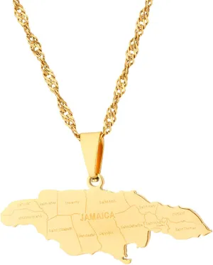 VJOSA Fashion Stainless Steel Jamaica Map Pendant Cities Necklace