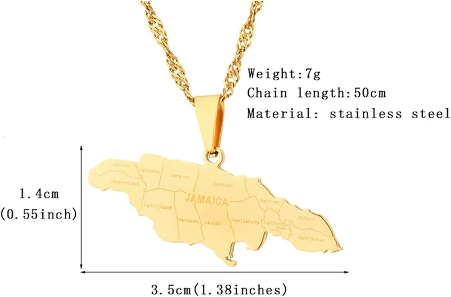 VJOSA Fashion Stainless Steel Jamaica Map Pendant Cities Necklace