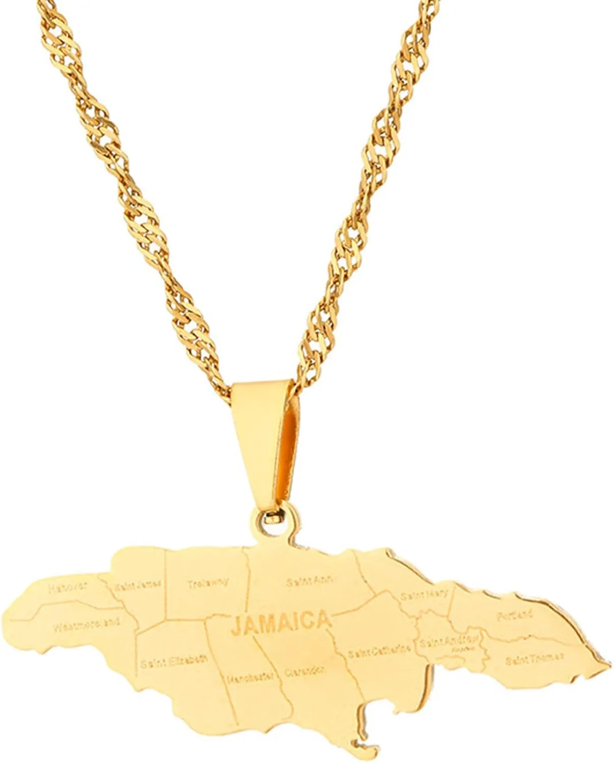 VJOSA Fashion Stainless Steel Jamaica Map Pendant Cities Necklace